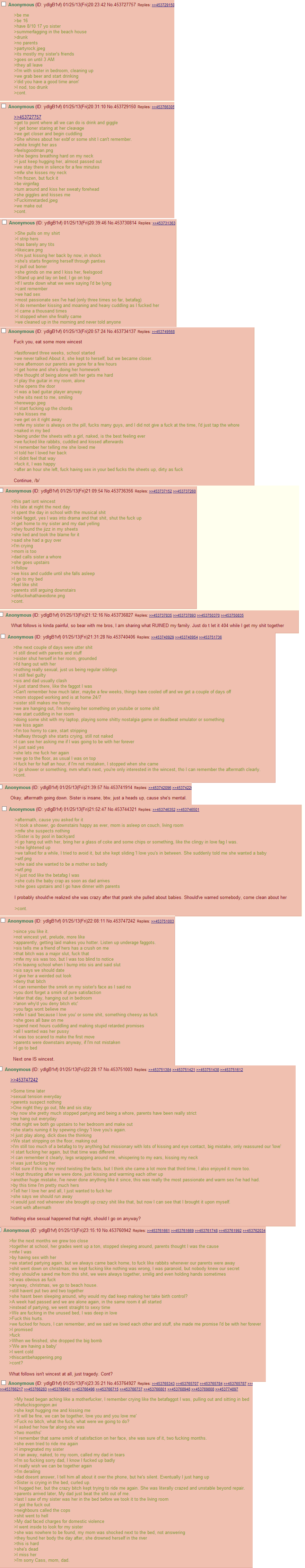 Anon gets drunk and bangs his sister. She has feelings for him